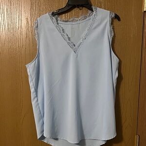 Elegant Lace Trim Light Blue Women's Top